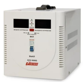 Стабилизатор POWERMAN AVS 3000D, ступенчатый регулятор, цифровые индикаторы уровней напряжения, 3000ВА, 140-260В