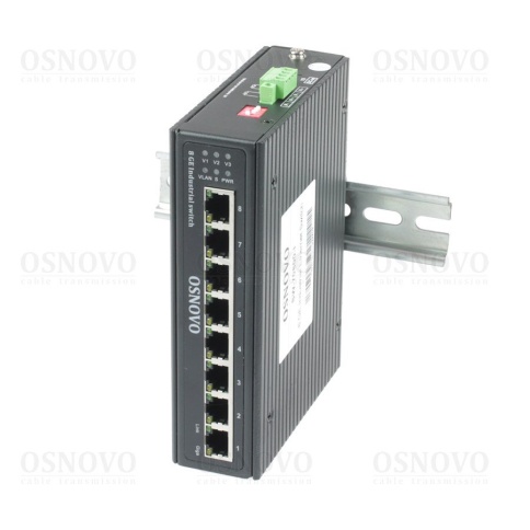 Коммутатор/ OSNOVO SW-70800-I Промышленный коммутатор Gb Ethernet на 8 портов, 8*10/100/1000Base-T, встроенная грозозащита 6кВ, БП в комплект НЕ входит, монтаж на DIN-рейку (крепление в комплекте) фото 1