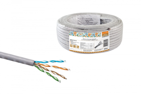 Кабель информационный U/UTP категория 5е 4х2х24AWG 25м CCA (омедненка) PVC solid серый народный фото 1
