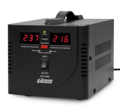Стабилизатор POWERMAN AVS 500D, ступенчатый регулятор, цифровые индикаторы уровней напряжения, 500ВА, 140-260В фото 1